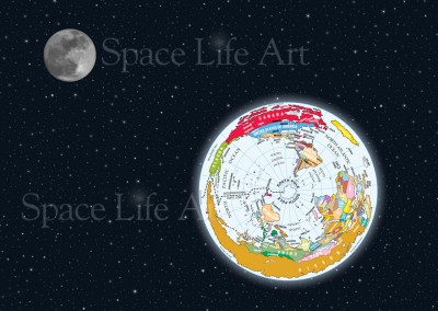 South Pole view with Moon Space Life Art